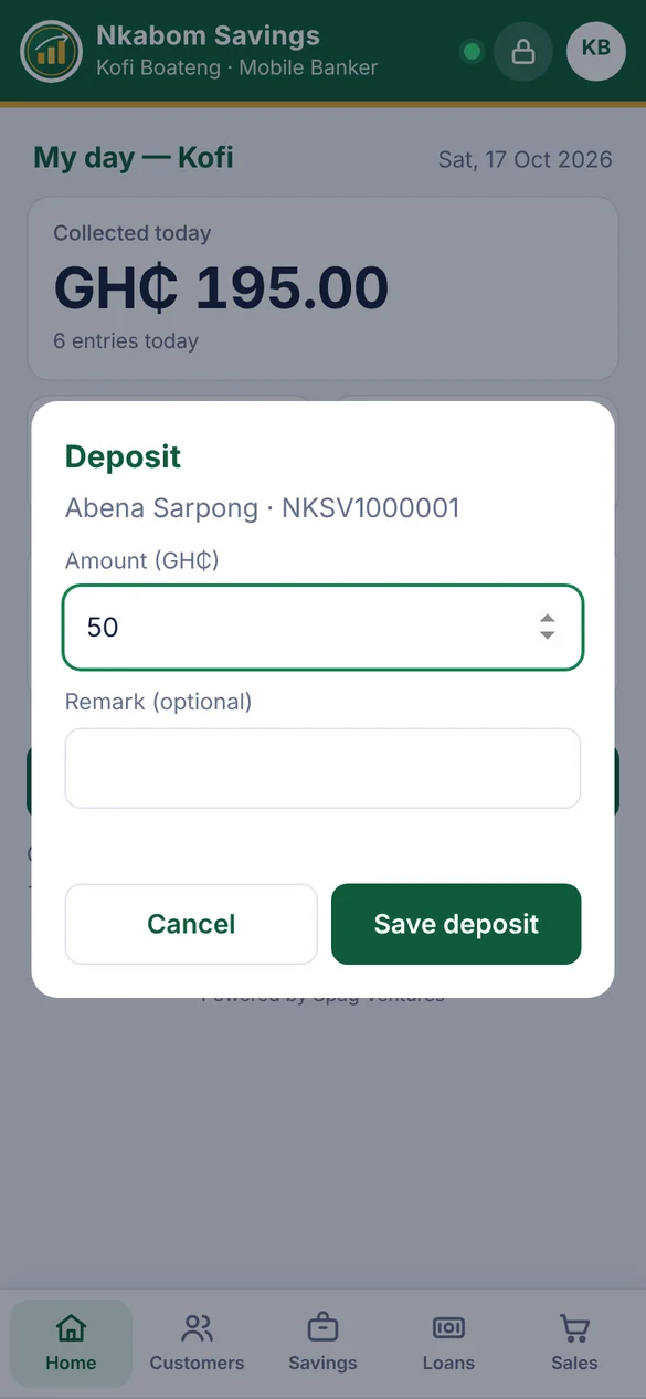 Entering a deposit