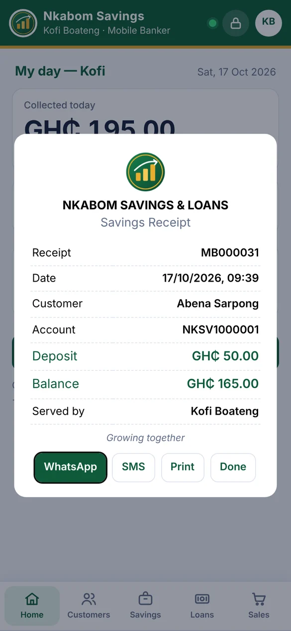 Receipt for the customer